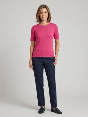 Barry Bricken Pure Silk Knit Short Sleeve Top Fine Gauge Crewneck Pullover
